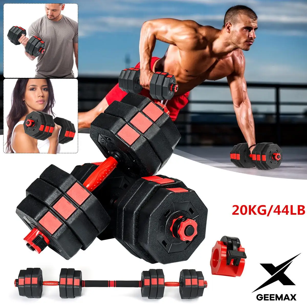 

GEEMAX DB-02 20KG Steel Dumbbell Barbell Set Adjustable Weight Dumbbells Home Gym Workout Exercise Training Fitness Device