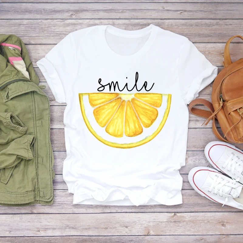

Женская Пляжная футболка 2022 с оранжевым принтом, летняя футболка с ананасами и фруктами, женские футболки, топ, футболка с графическим принт...