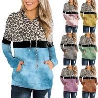 womens clothing 2021 autumn and winter hoodies harajuku leopard print tie dye sweater stitching long sleeved pocket sweatshirts