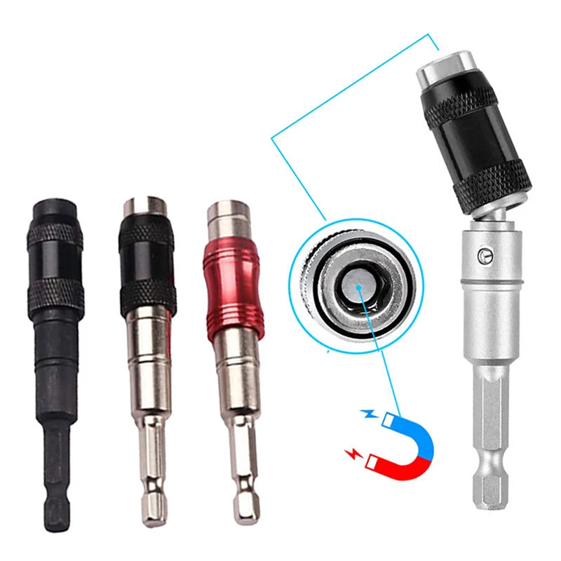 

1Pcs 1/4" Pivoting Magnetic Screw Drill Bit Tip Holder Screwdriver Quick Change Locking Guide Bit Extension Rod Woodworking Tool