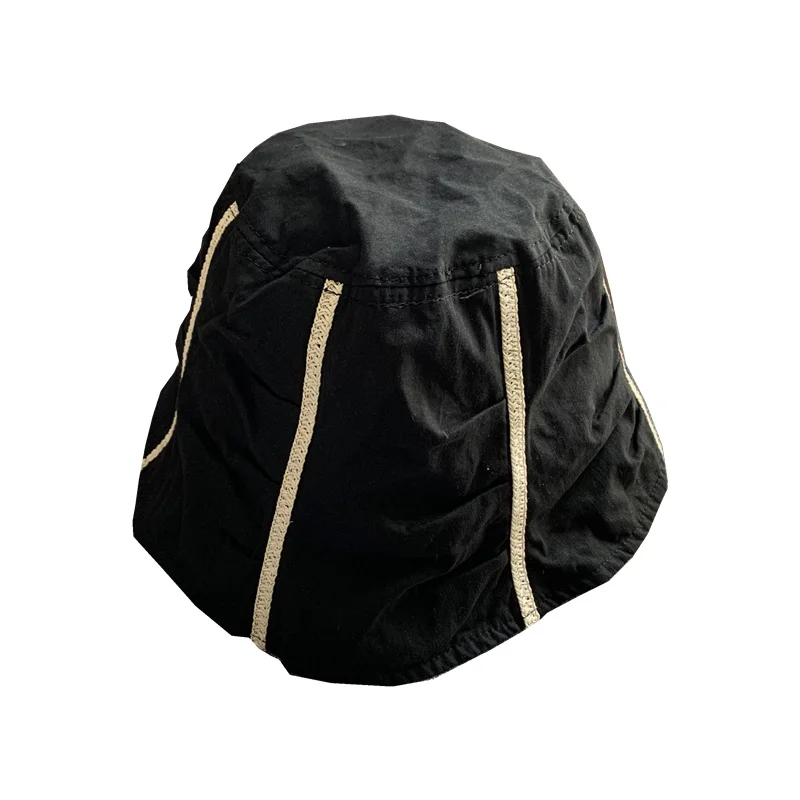 

[EAM] Women Black Pleated Casual Fishermen Hat New Round Dome Temperament Fashion Tide All-match Spring Autumn 2021 1DE0524