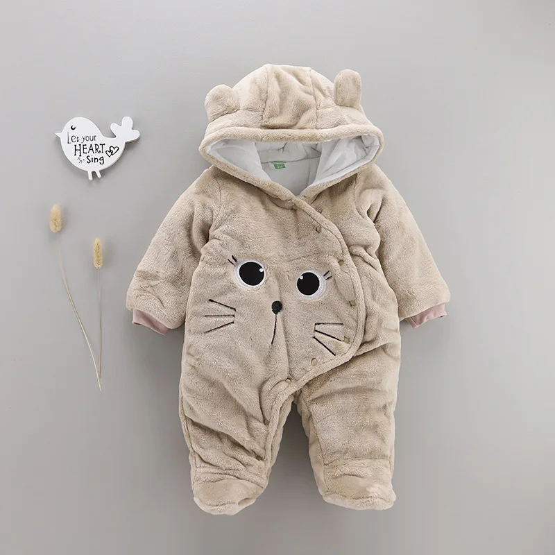 Комбинезон детский флисовый с капюшоном на пуху для новорожденных девочек и