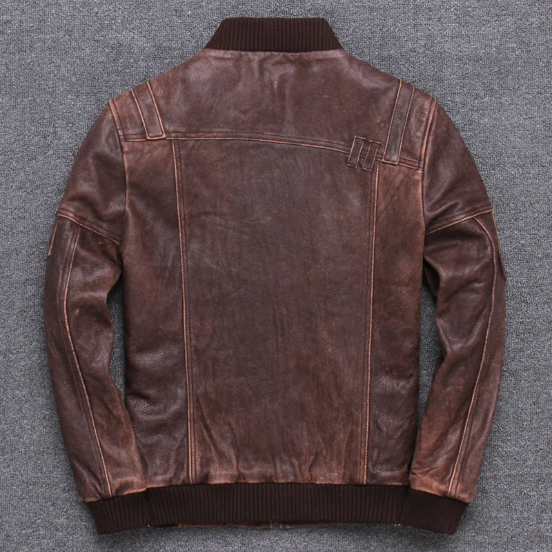 2020 Genuine Male Head Layer Pure Cowhide Do Used Baseball Leather Clothing Loose Coat Short Fund Fashion | Мужская одежда