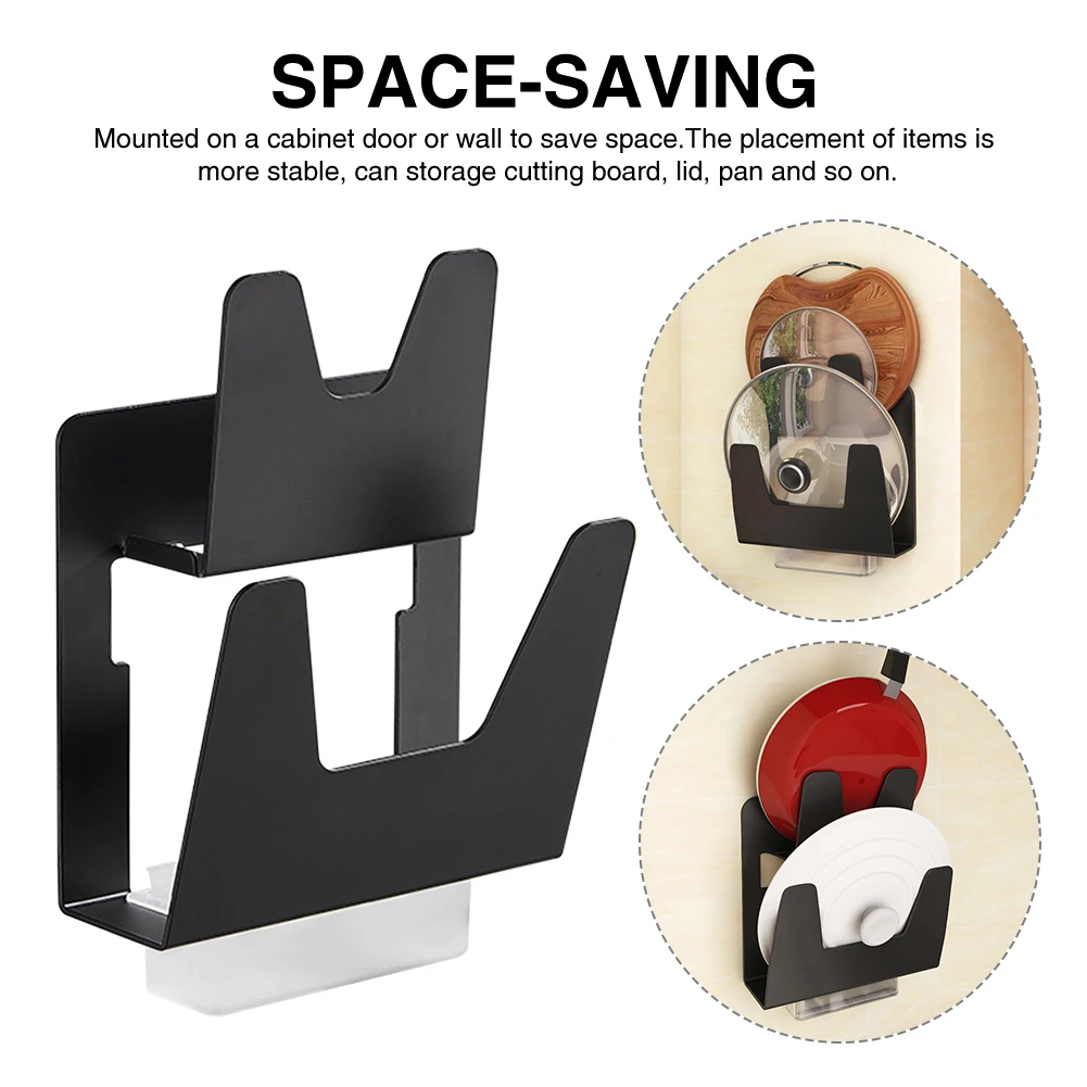 

Easy Install Hanging Holder Kitchen Organizer Pot Lid Rack Tool Nail-free Non Slip 2 Layers Aluminum Heavy Duty Wall Mounted