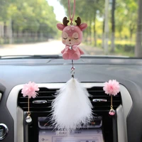 cute car decoration cute deer feather pendant car rearview mirror pendant car interior decoration accessories