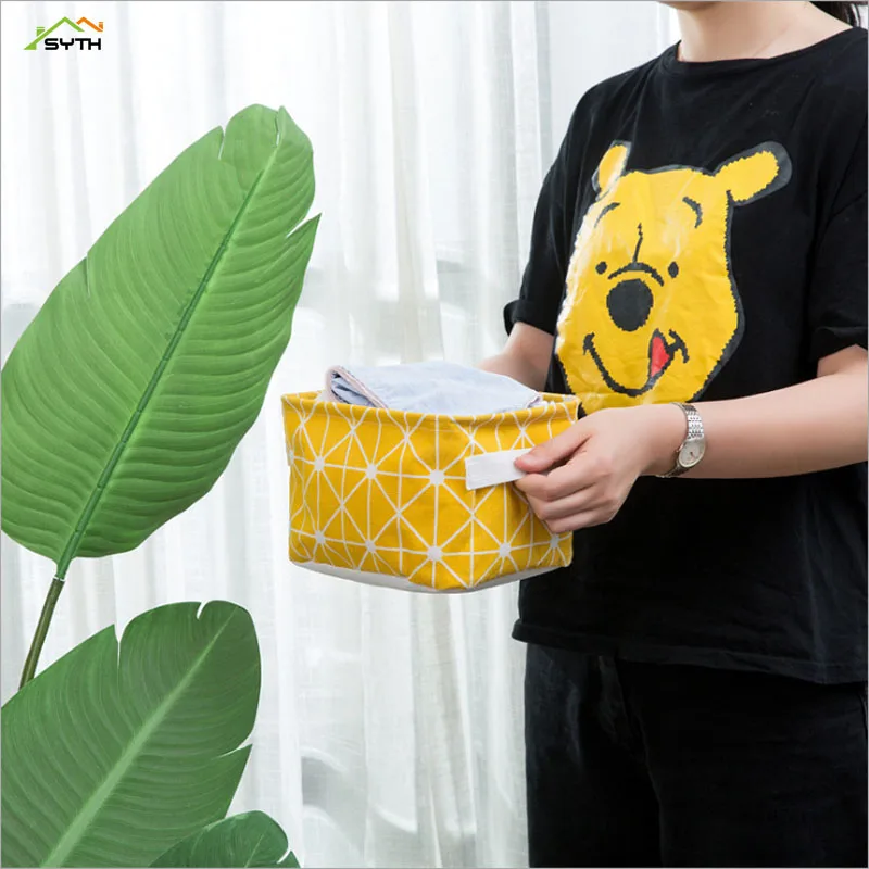 Высококачественная корзина для хранения из хлопка и льна ящик мелочей с ручкой