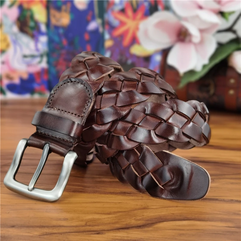 

Винтажный женский ремень, плетеный ремень, роскошный кожаный мужской ремень, пояс из натуральной кожи для женщин, вязаный пояс, женский реме...