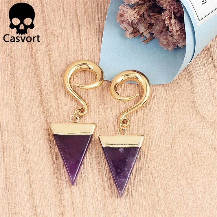 Casvort 2 шт. Новое поступление Висячие затычки для ушей ушной туннель из нержавеющей стали золотые ушные весы с крючком пирсинг измерительные приборы пара