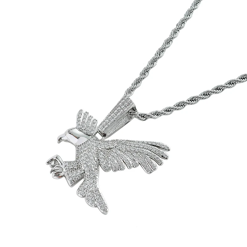 

Hip Hop AAA Cubic Zirconia Paved Bling Iced Out Eagle Hawk Pendants Necklace for Men Rapper Jewelry Gold Silver Color