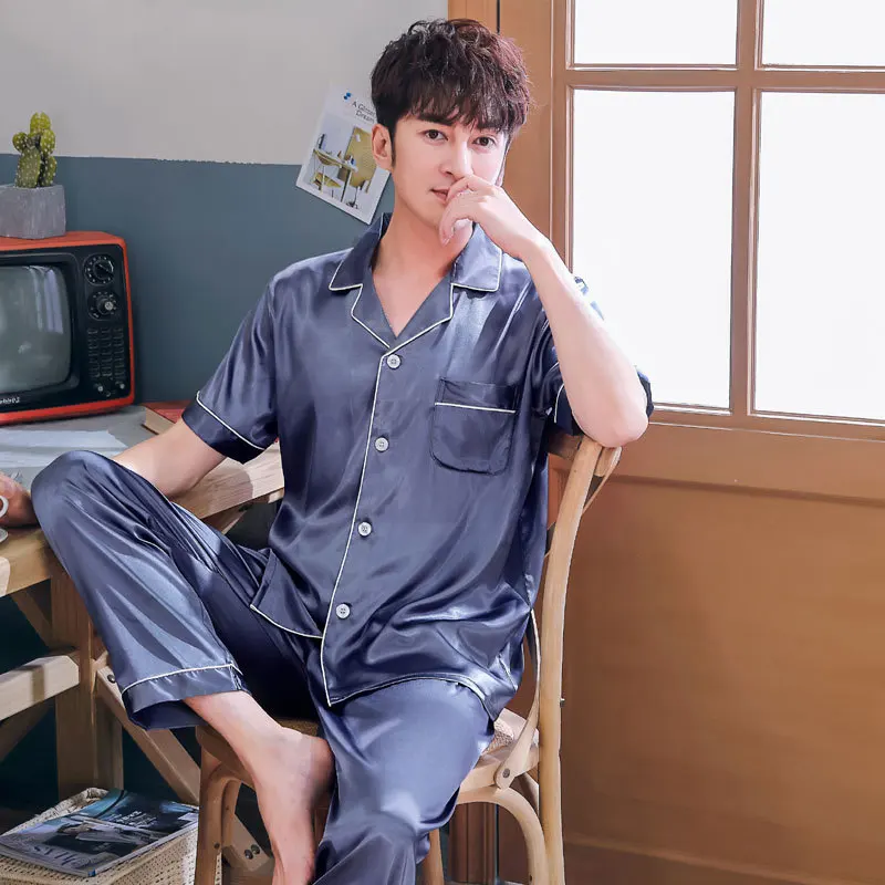 Мужская атласная пижама с коротким рукавом для пар домашняя одежда шелковая