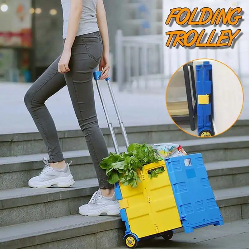 Складная тележка 45 л складная для покупок корзина хранения продуктов еды