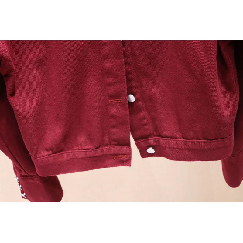 

Fashion Fake pocket Button Decoration Harajuku Short Denim Coat Women 2021 Spring New Loose Casual Wine red Jean Jacket Female