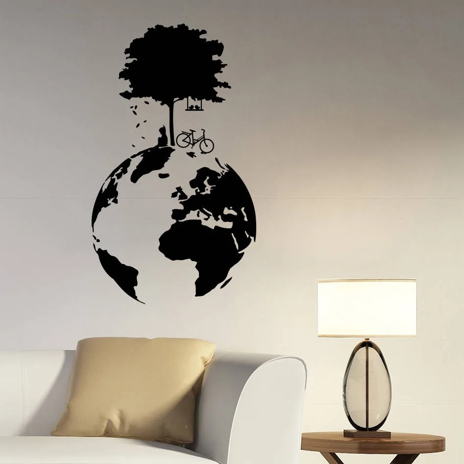 

Earth Tree Wall Decal World Planet Globe Door Window Vinyl Sticker Geography Ecology Art Bedroom Classroom Interior Decor Q686