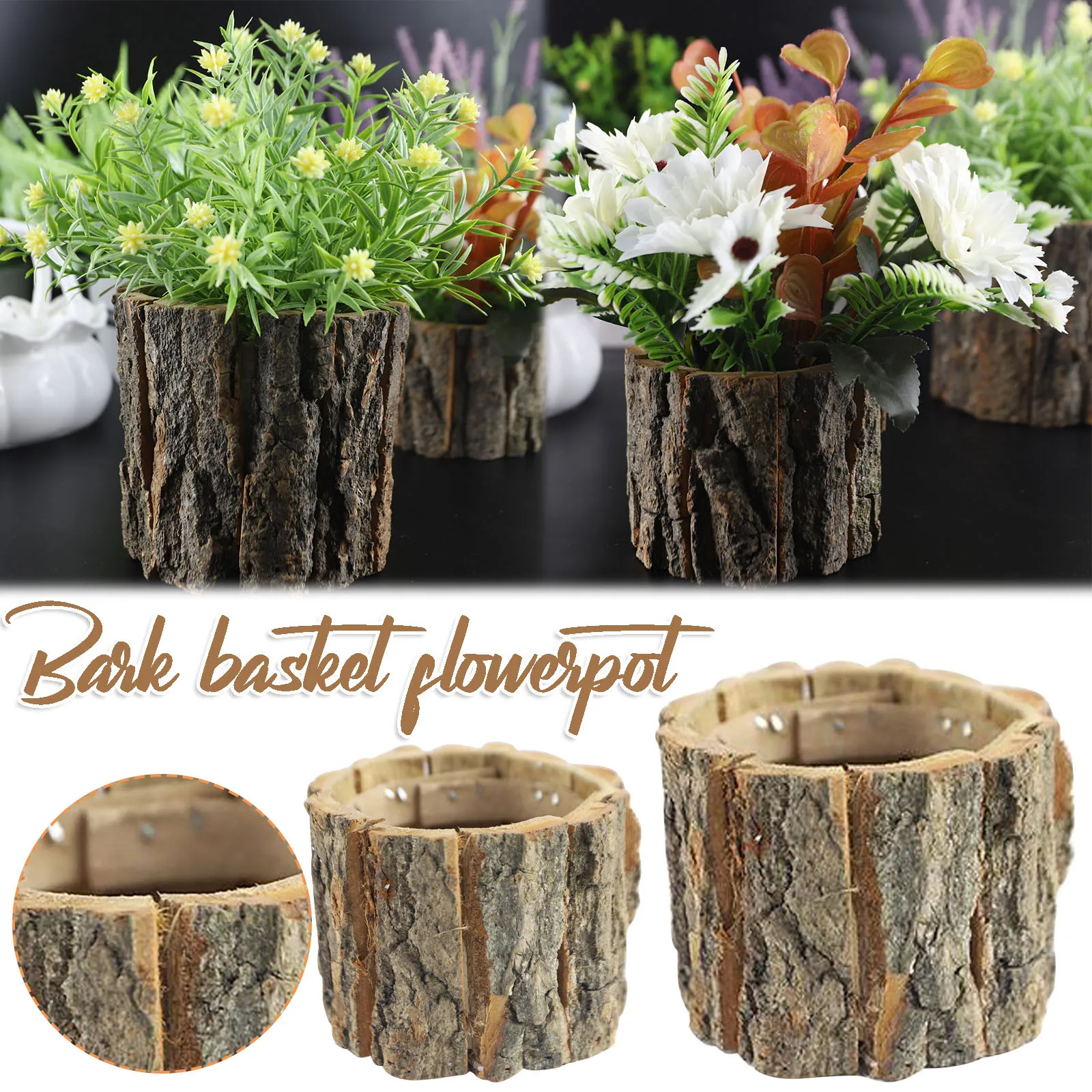 

Garden Pots Planters Round Bark Basket Garden Wind Bark Wooden Tube Simulation Plant Flower pot cache pot pour plante