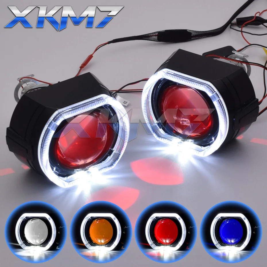 

Car Lens 2.5 inch Angel Devil Eyes Bi-xenon Retrofit Projector H4 H7 Headlight Reflector Black Kit Tuning Accessories H1 HID LED