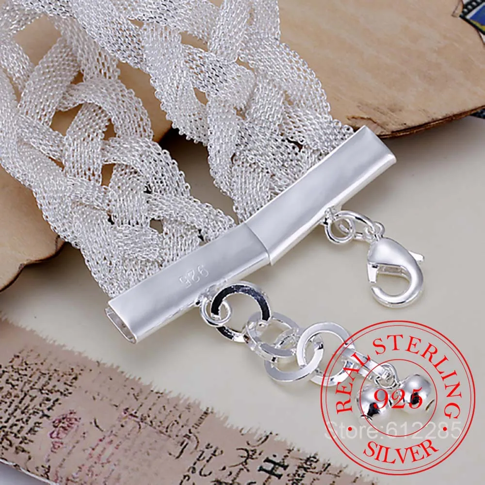 

21cm Mesh Cross Bracelets 2.5cm Big Width Twist Bangles Fine Jewelry 925 Sterling Silver Bangles Pulseira Es Plata