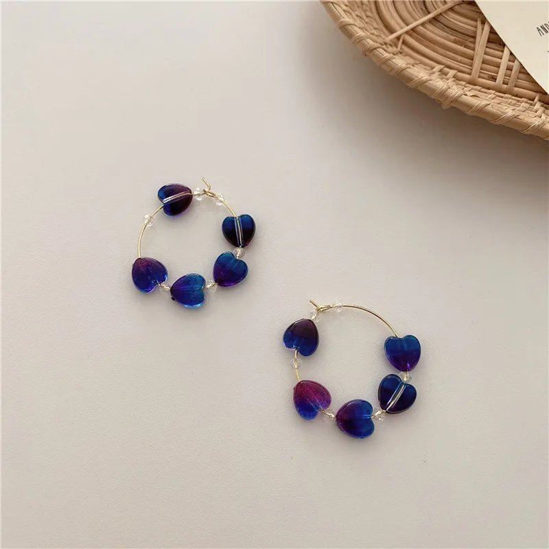 

Korea retro colorful resin Transparent love heart hoop earrings for woman Aesthetic accessorie fashion party jewelry