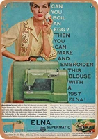 wallcolor 10 x 14 metal sign 1957 elna supermatic sewing machine vintage look