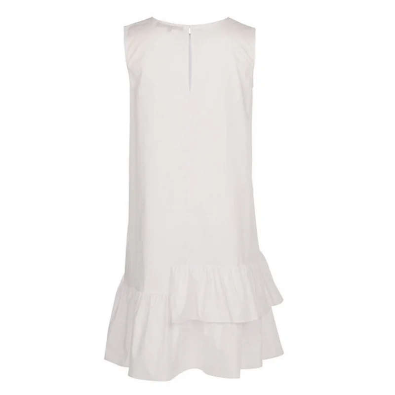 

Fashion Sleeveless Summer Dress For Women A-Line Lotus Leaf Layering Solid Color Round Neck Casual Style Sweet Cute Dating