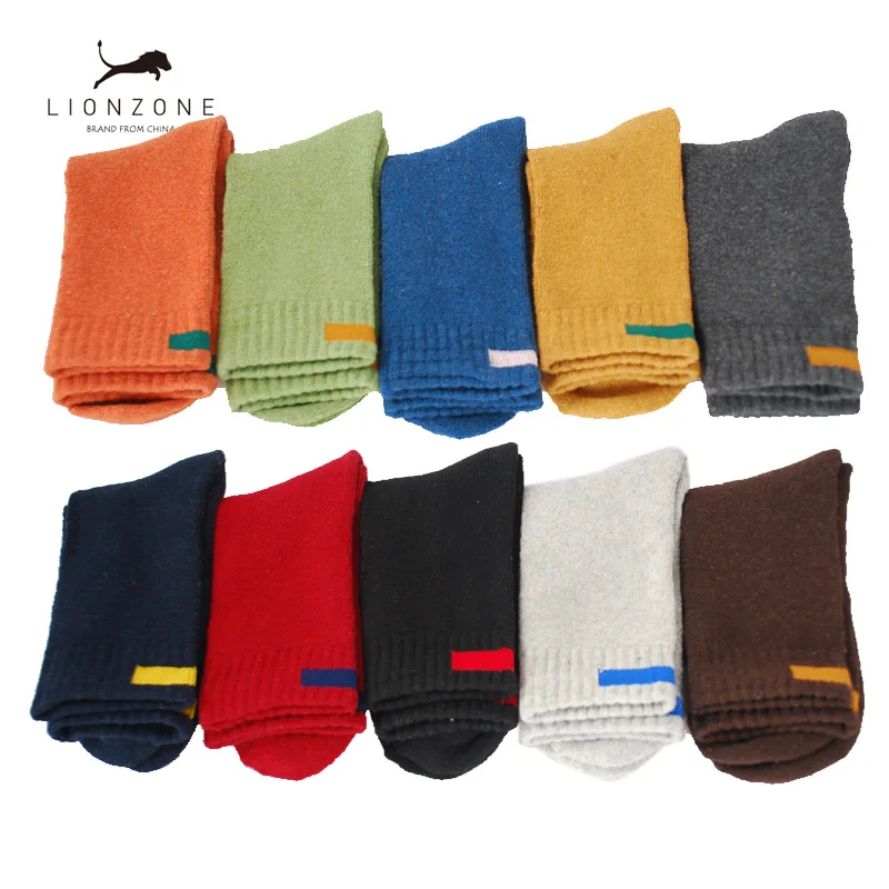 Толстые шерстяные носки мужские деловые повседневные Calcetines Invierno Meias Ho мужские s тканевые вывески дизайн LIONZONE бренд 1 лот = 4 шт