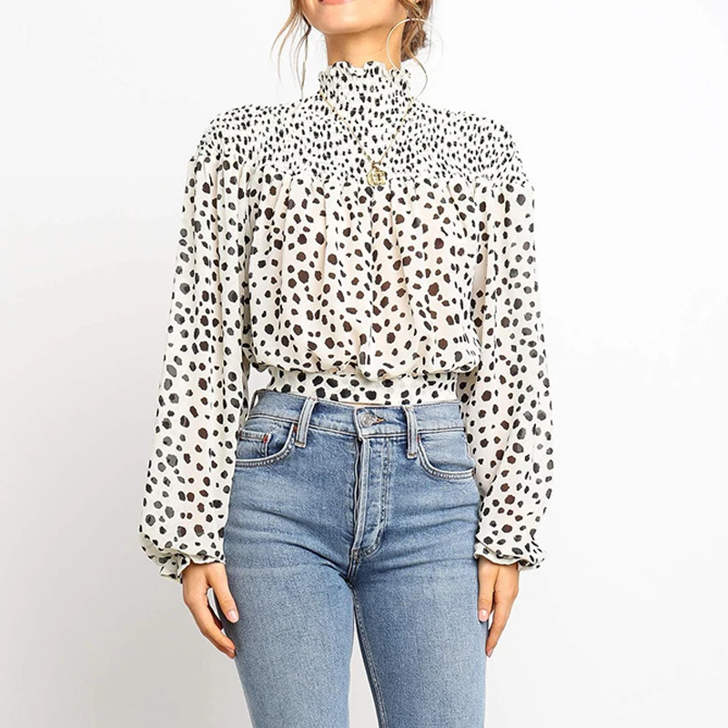 Женская блузка с рукавом летучая мышь белая тонкая в стиле ретро принтом лето