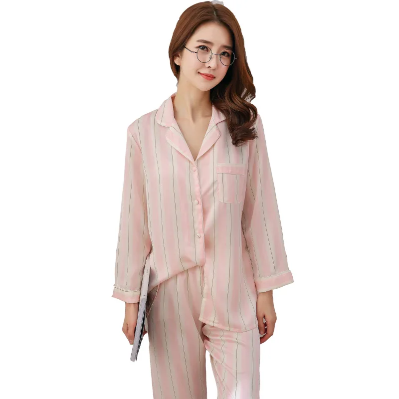 Весенне осенняя Корейская женская пижама костюм из двух предметов шелковый