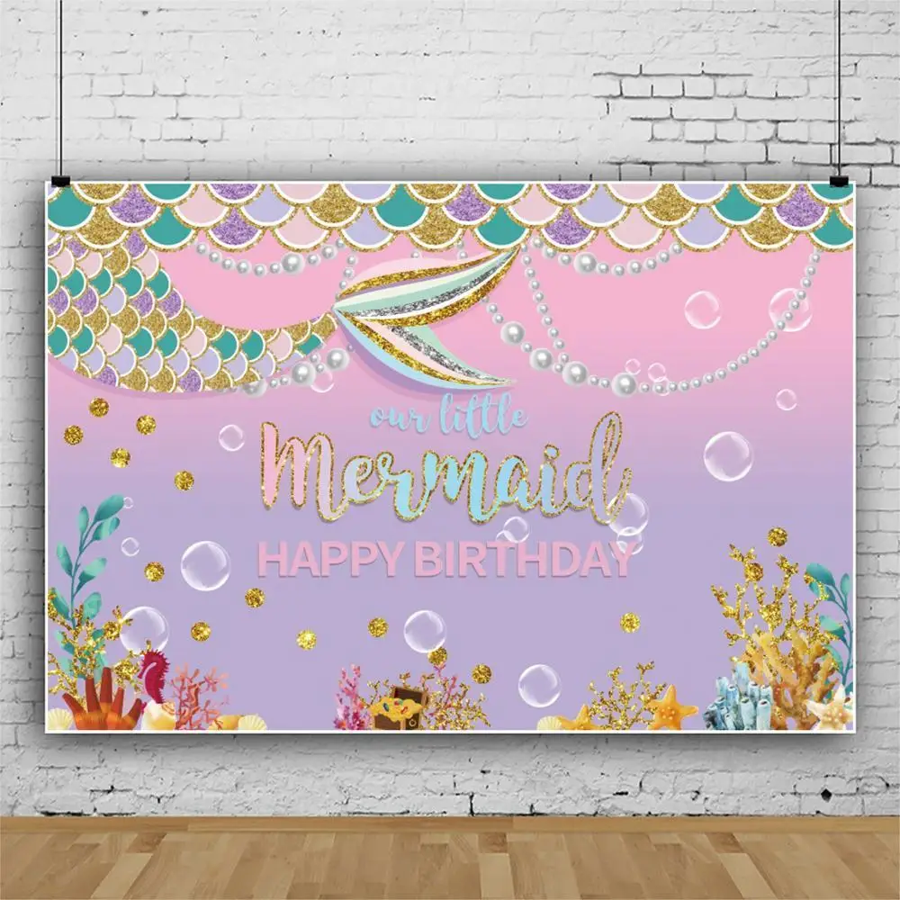 

Mermaid Birthday Backdrop Underwater World Photography Background Newborn Kids Backgrounds for Photo Studio Coral Seaweed
