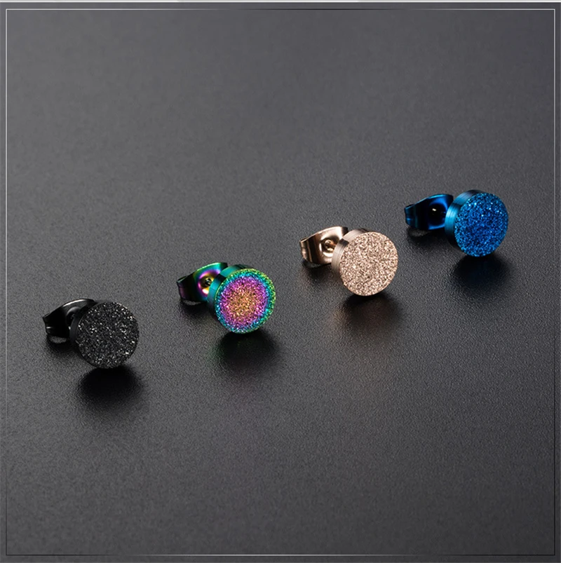 

Korean Style 8mm Round Stud Earrings for Women Brincos Fashion Jewelry 2020 New Arrivals Multi Color Stainless Steel Eardop