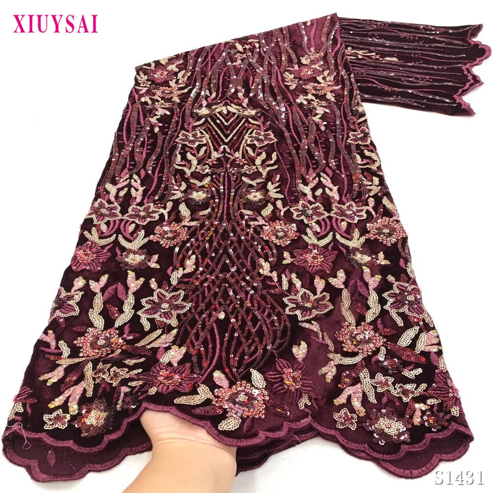 

Nigerian Sequins Velvet Lace Fabrics Royal Orange Mesh Lace African Fabric Lace with Sequins for Women Wedding Party Dress S1431