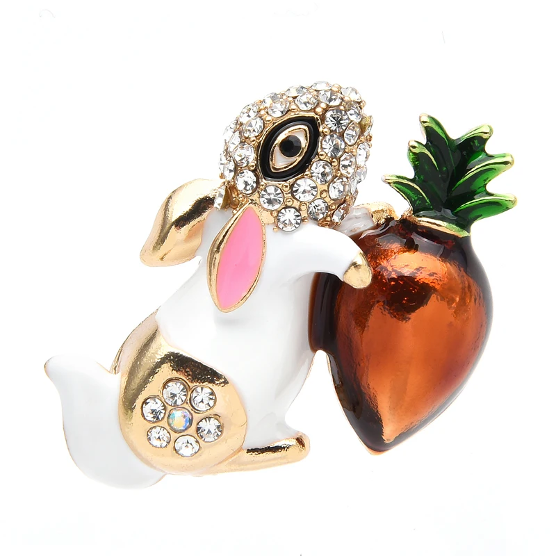 

Wuli&baby Hug Carrot Rabbit Brooches For Women Unisex 2-color Happy Lovely Enamel Rabbit Animal Party Casual Brooch Pin Gifts
