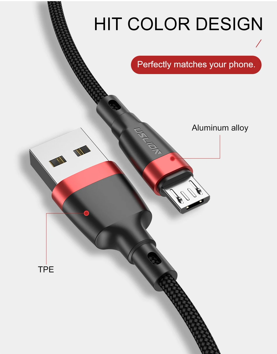 USLION Micro USB кабель для Xiaomi Redmi Note 5 Pro 1m 2m 3A QC3.0 usb кабель для зарядки данных для samsung S7 зарядное устройство для мобильного телефона