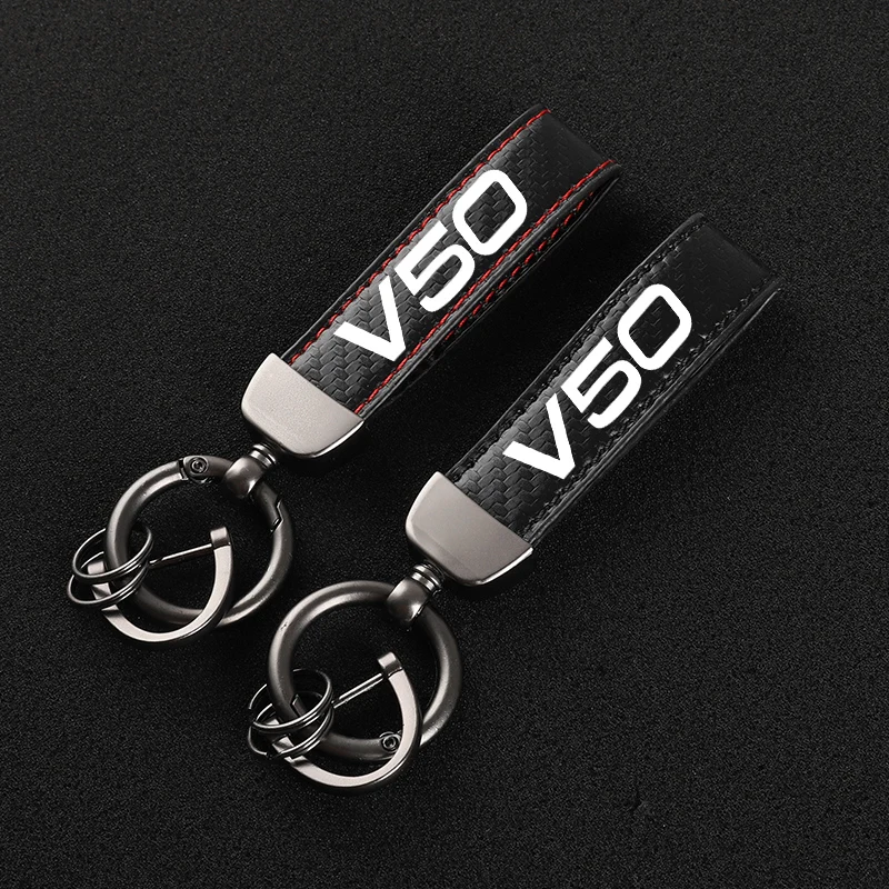 

High-Grade Leather Car KeyChain 360 Degree Rotating Horseshoe Key Rings for Volvo V50 2018 2019 2021 car accessories