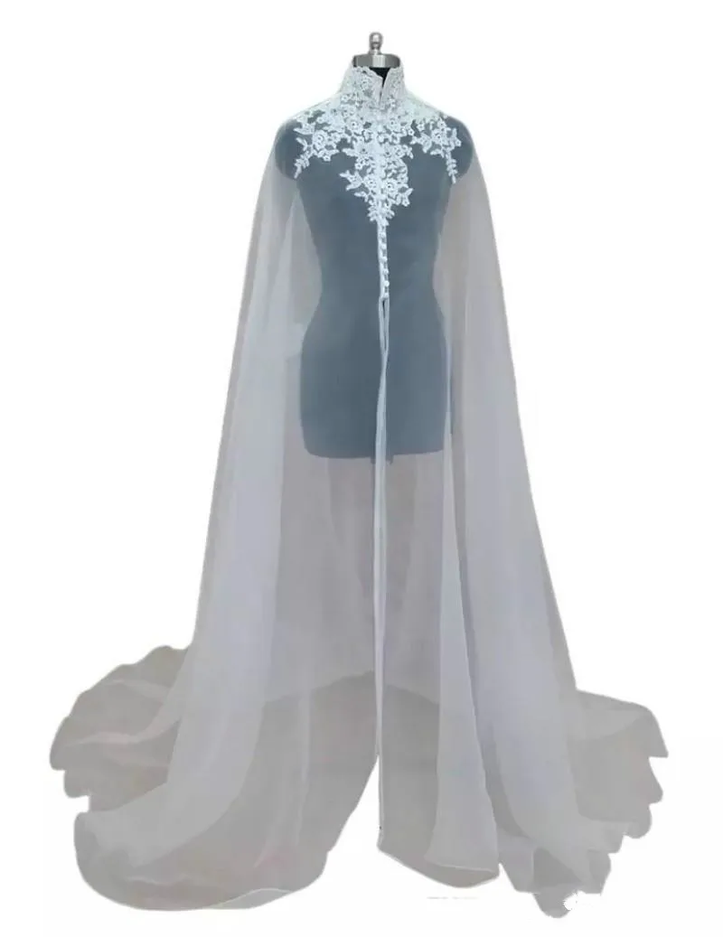 

Lace Appliqued High Neck Wedding Wrap With Sleeveless Elegant Long Sheer Bridal Accessories Shawl Custom Made Fast Shipping