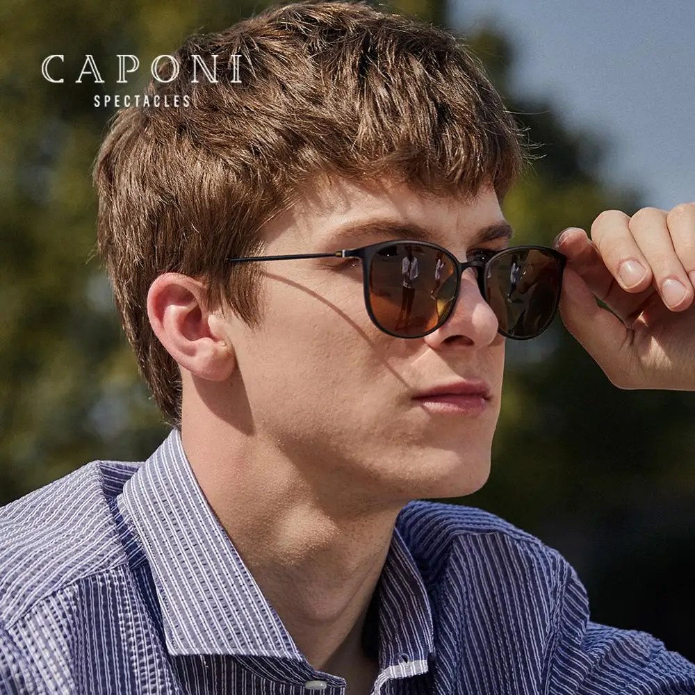 CAPONI, мужские солнцезащитные очки, фотохромные, α, титановая оправа для ног TR, Ретро стиль, светильник, очки для ночного видения, поляризационные, солнцезащитные очки для женщин, BSYS520
