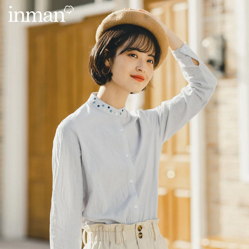 Inman весна 2020 Новое поступление милая Свободная блузка с вышивкой и длинным