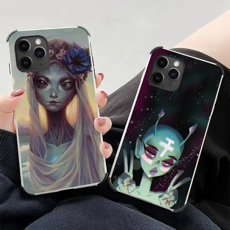 

Trippy Tie Dye Peace Alien Phone Case Lambskin Leather For iphone 12 11 8 7 6 XR X XS PLUS MINI PLUS PRO MAX Shockproof