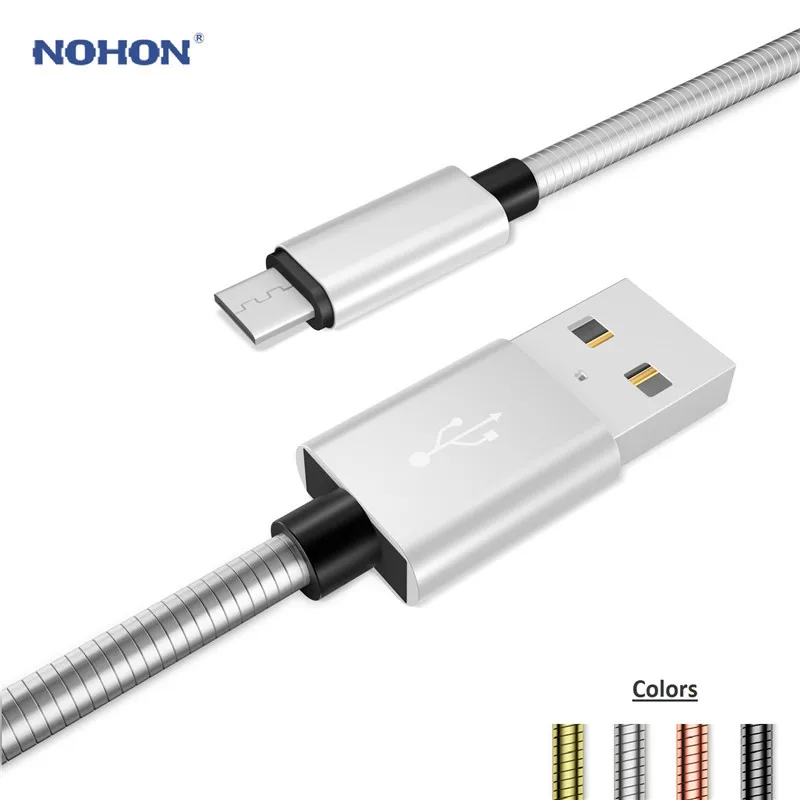 Металлический пружинный кабель NOHON Micro USB для Samsung S4 S5 S6 S7 J7 быстрой зарядки из
