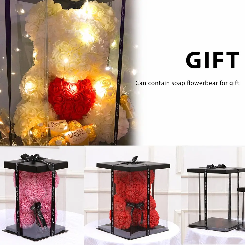 For Artificial Teddy Bear Rose Flower Gifts Box Women Plush Bear Rabbit Gift