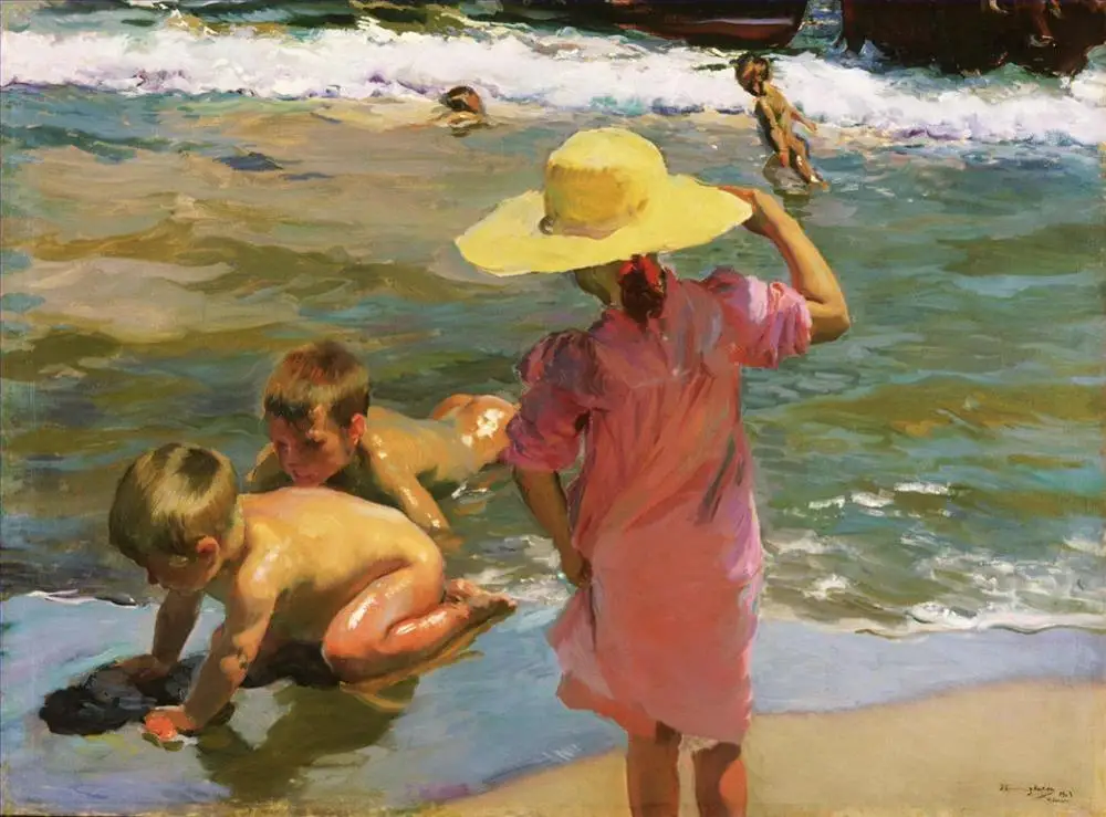 6 Ручная роспись картины учителями колледжа-Ninos A La Orilla Del Mar пляж joaquin Sorolla-картина