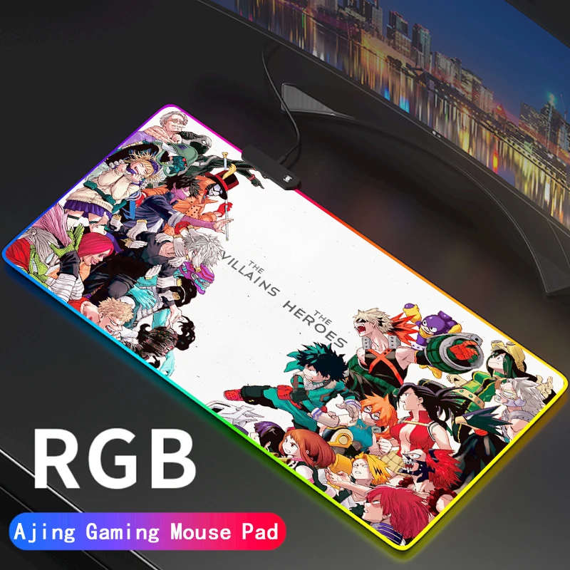 

Коврик для мыши мой герой Академия RGB, аксессуары для геймеров светодиодный коврик для мыши с черными неоновыми подсветками, большой Настол...