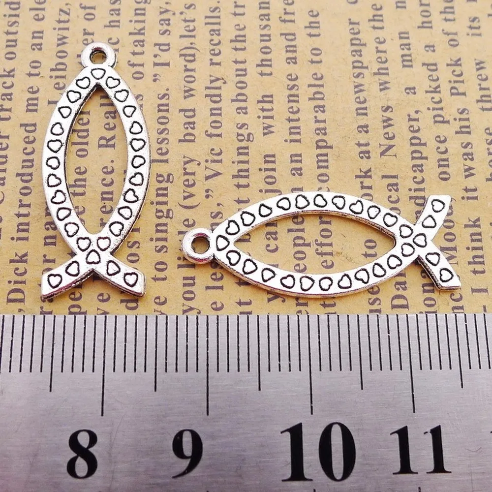 

250pcs Fish Charms 12mm x 29mm DIY Jewelry Making Pendant Antique Silver Color