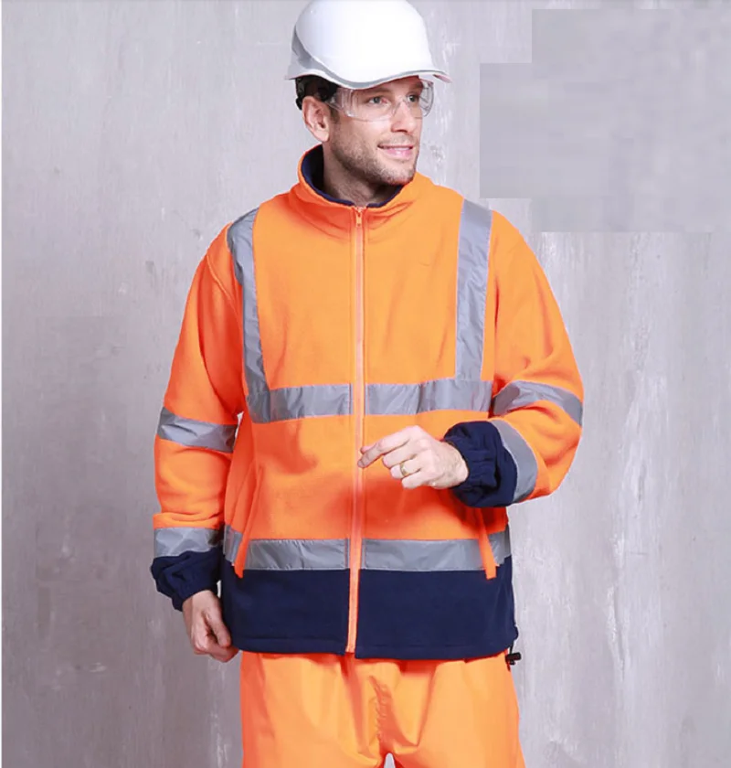 Fleece Work coveralls working uniforms jacket+pants safety Reflective car Traffic law enforcement engineering mechanics | Безопасность и