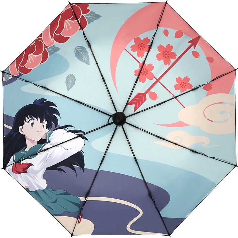 

Anime Inuyasha Sesshoumaru Kikyo Student Fashion Portable Fold Umbrella Parasol Rain Sunny Black Adhesive Umbrella Cosplay Gift