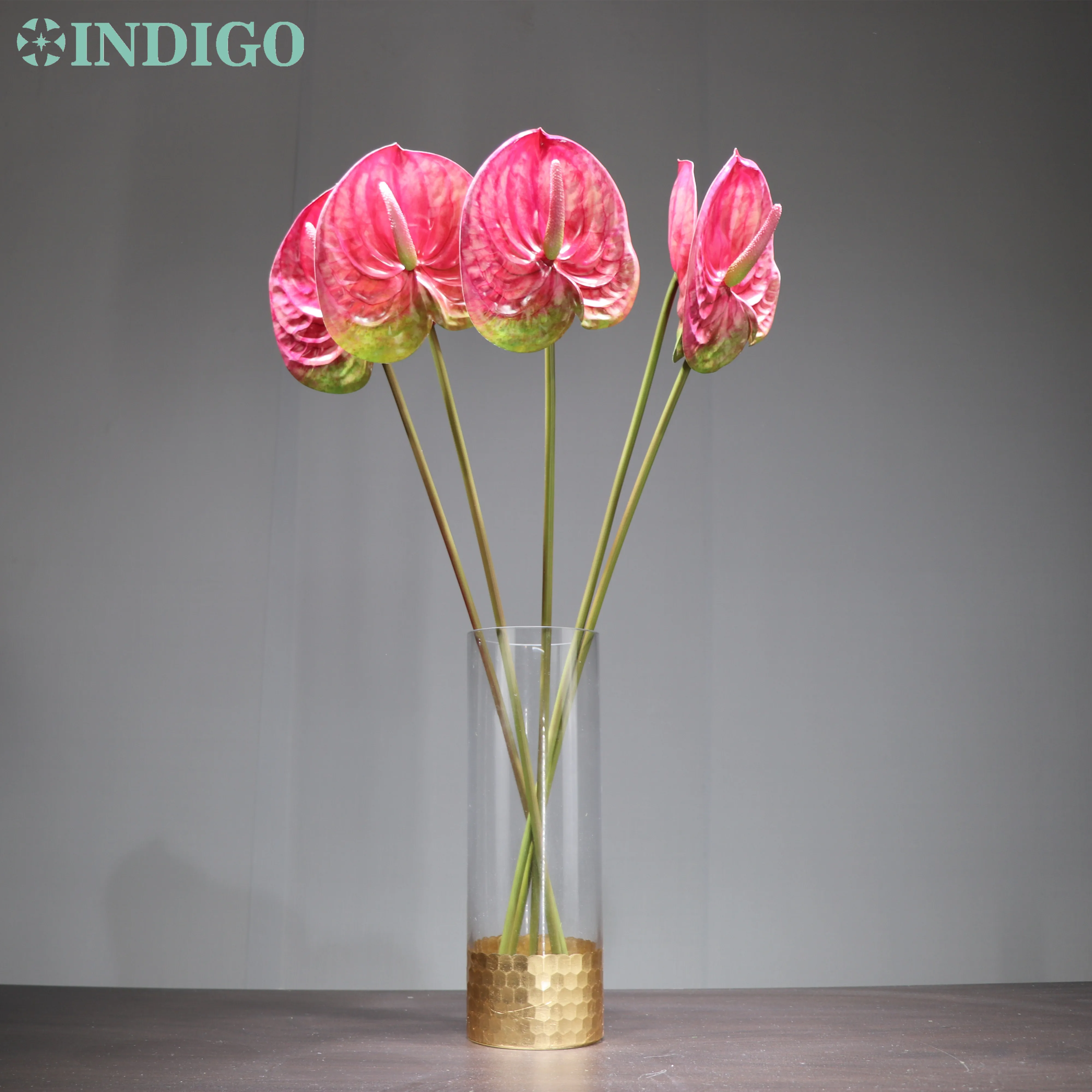 Goede Indigo-Groothandel 100Pcs Anthurium Plastic Real Touch Display Bloem Bruiloft Bloem Woondecoratie Tafel Bloem Groothandel