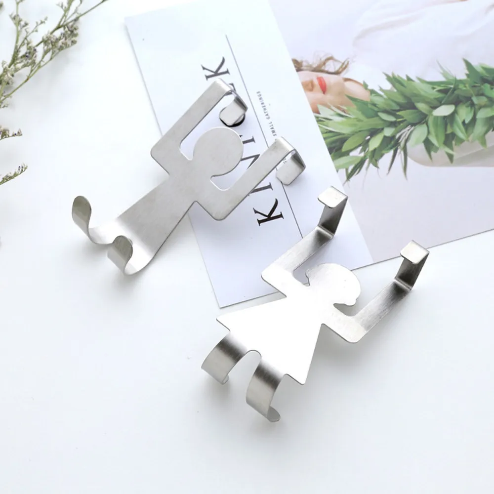 

2Pcs Stainless Steel Lovers Shaped Hook Kitchen Hanger Clothes Storage Rack Tool Bathroom kitchen towel key hanger