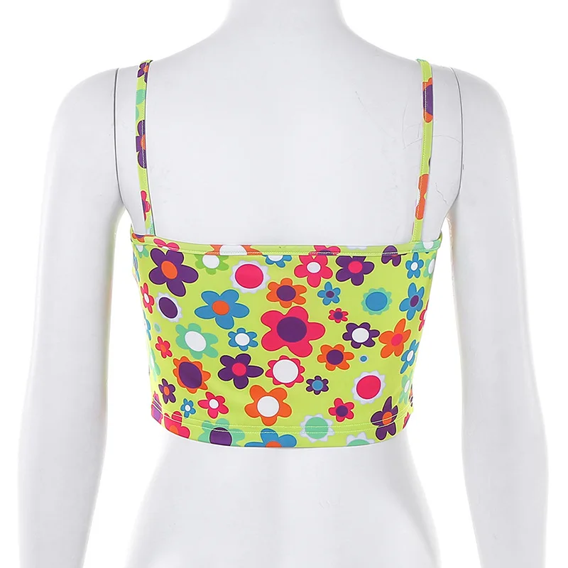 Арцу с симпатичным рисунком Зеленый топ на бретельках цветочным принтом нижнее