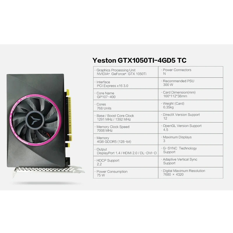 Yeston GTX1050Ti-4G-D5 1291-1392 МГц/7008 МГц 4 Гб 128 бит GDDR5 видеокарта | Компьютеры и офис