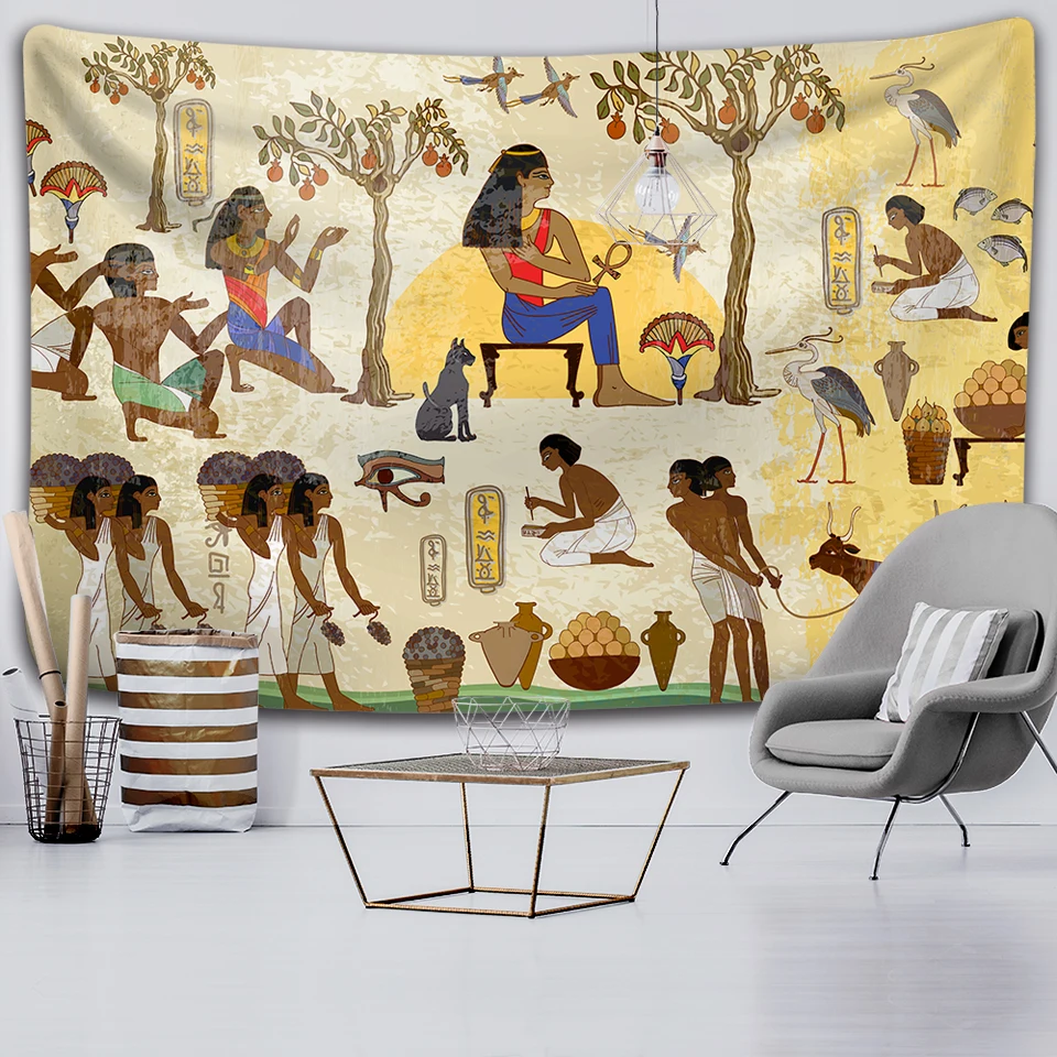 

Egyptian Tapestry Wall Hanging Old Culture Printed HippieTapestries Wall Cloth Yellow Ancient Egypt Home Decor Vintage Tapestry