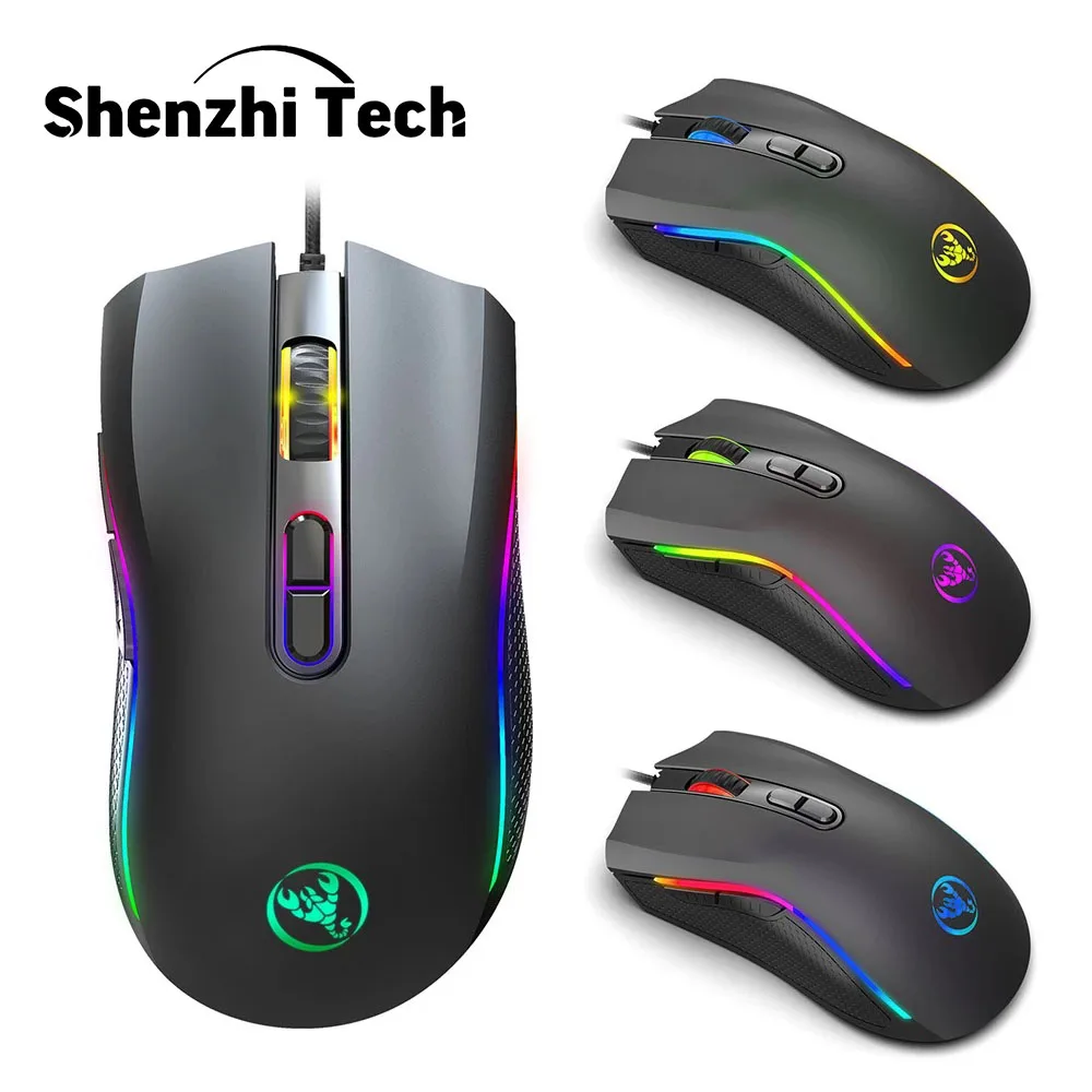 

Wired Gaming Mouse Computer USB Adjustable 3200DPI Programmable Buttons RGB Lighting Modes Ergonomic Gaming Mice for PC