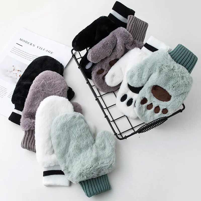 Мягкие меховые зимние перчатки для девочек и мальчиков толстые теплые уличные